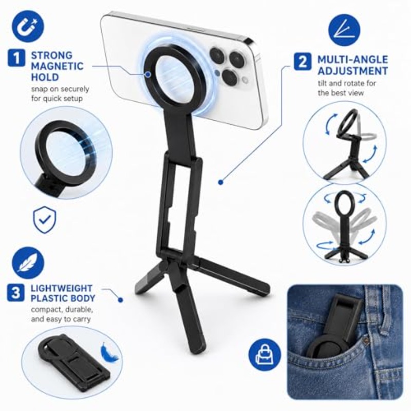 Auto Tracking Tripod - Trípode magnético plegable para teléfono, soporte